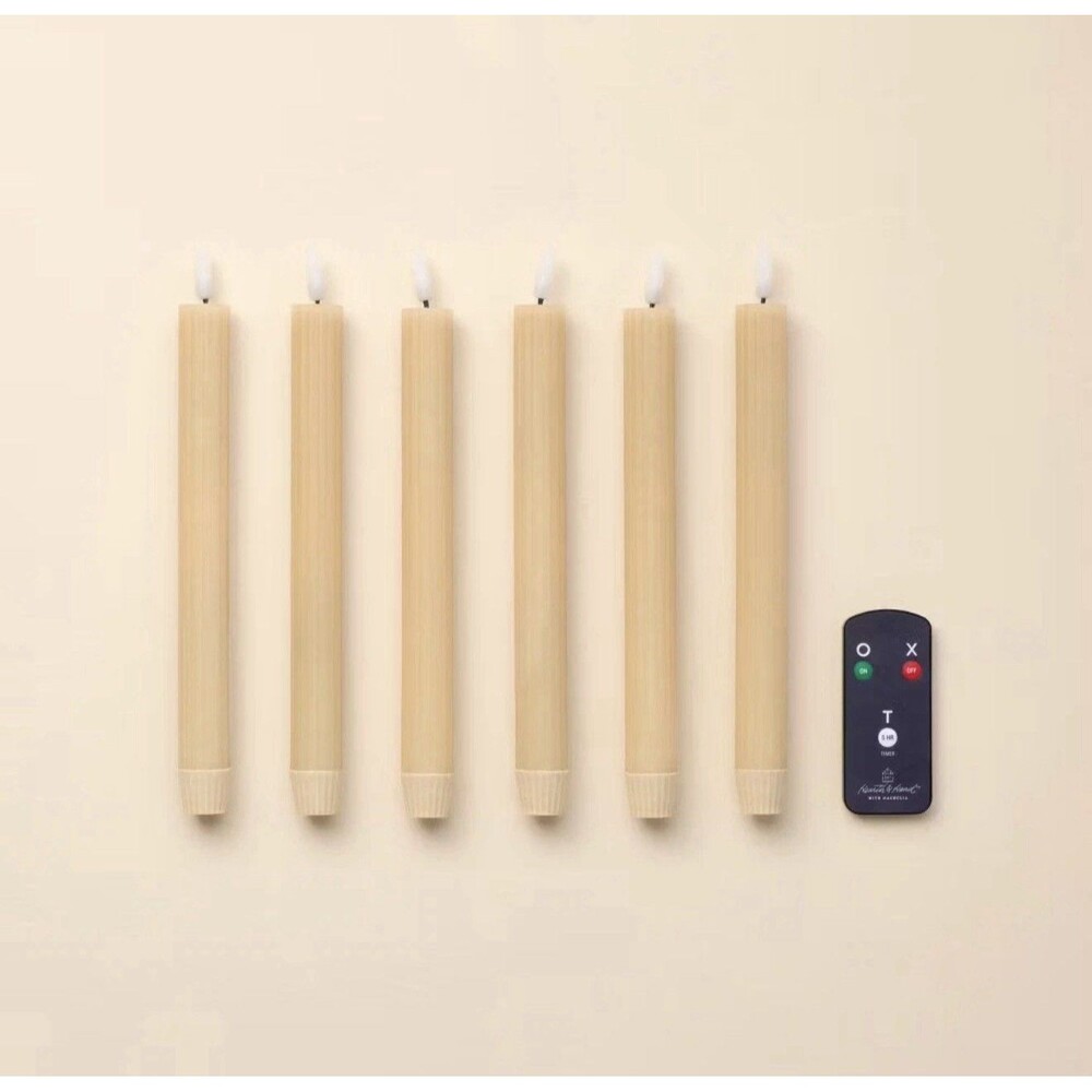 6pk Ribbed Flameless LED Taper Candles Honey - Hearth & Hand with Magnolia RARE
